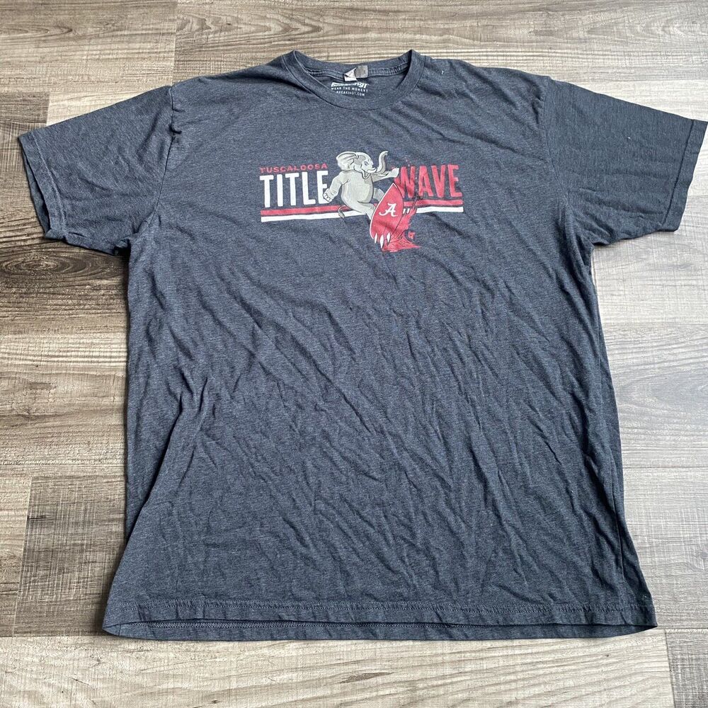 Alabama T Shirt Mens XXL Crimson Tide Title Wave Tuscaloosa Breaking T Gray Red